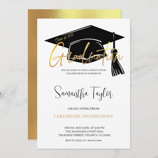 シック卒業パーティー招待状 招待状 (正面/裏面)