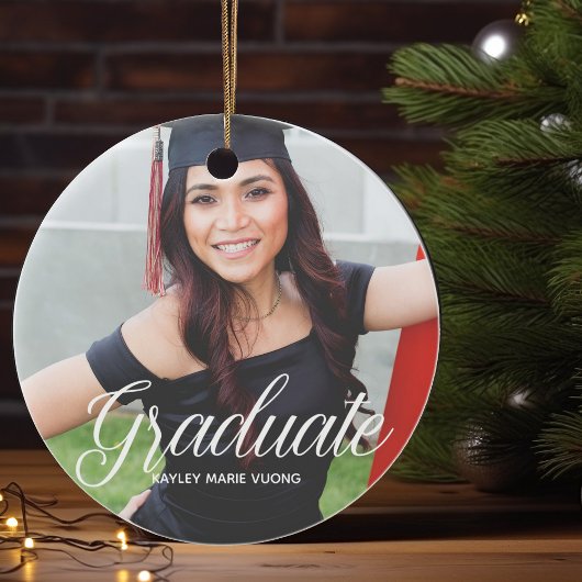 シック卒業写真ホワイトスクリプト上級卒業生 セラミックオーナメント