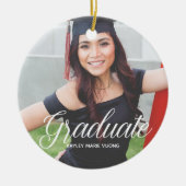 シック卒業写真ホワイトスクリプト上級卒業生 セラミックオーナメント (正面)