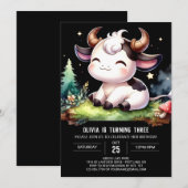 シック印刷可能な牛誕生日 招待状 (正面/裏面)