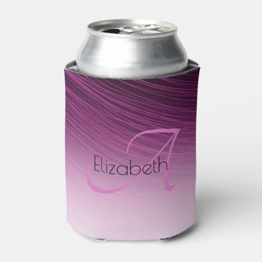 シック名前をカスタムするモノグラムパープルストリークグラデーションス 缶クーラー (缶正面)