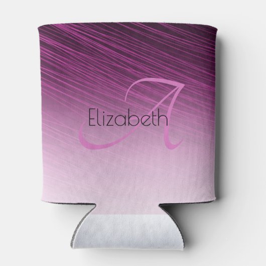 シック名前をカスタムするモノグラムパープルストリークグラデーションス 缶クーラー (裏面)