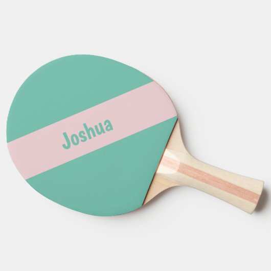 シック名門私立校風のなピンクと緑の名パーソナライズされた前 卓球ラケット (横)