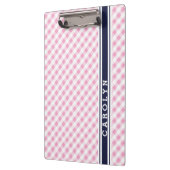 シック名門私立校風のなピンクのネイビーギンガムパターンモノグラム クリップボード (左)