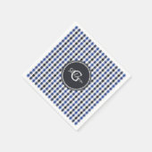 シック名門私立校風のなブルーのギンガムパターンモノグラム スタンダードカクテルナプキン (角)