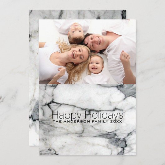 シック名門私立校風のな白い大理石ハッピーホリデーズフォト シーズンカード (正面/裏面)