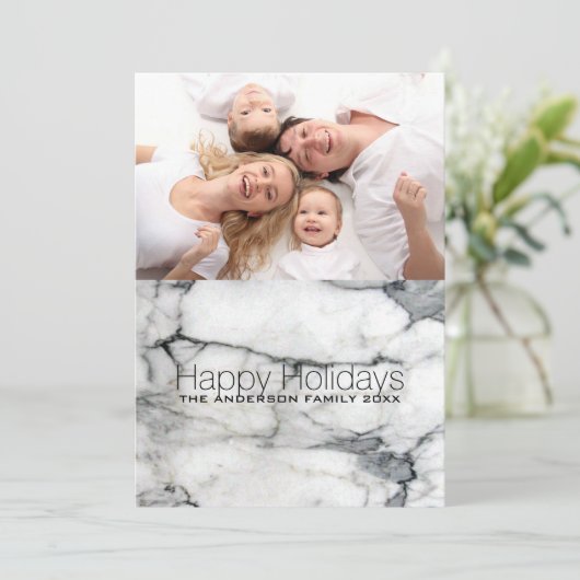 シック名門私立校風のな白い大理石ハッピーホリデーズフォト シーズンカード (スタンド正面)