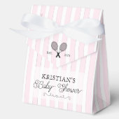 シック名門私立校風のピンクストライプテーマベビーシャワーテニス フェイバーボックス (正面)