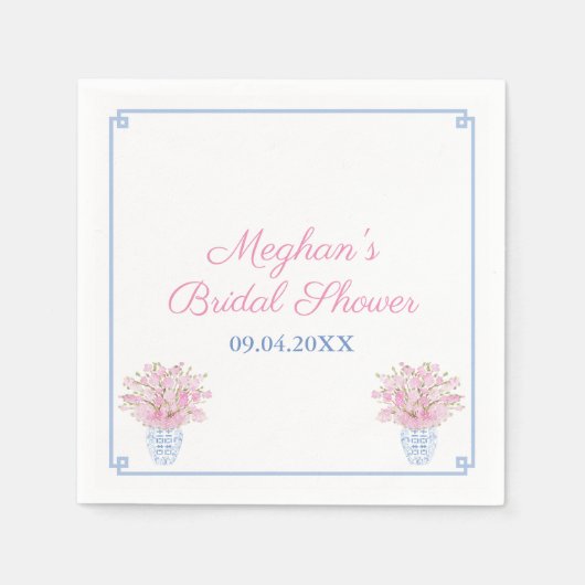 シック名門私立校風のブルーとピンクブライダルシャワー スタンダードカクテルナプキン (正面)