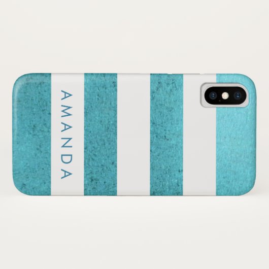 シック名門私立校風のブルーグリッターストライプのパーソナライズされた Case-Mate iPhoneケース (裏面(横))