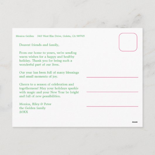 シック名門私立校風のプレイドクリスマスカスタム4 Photo Collage シーズンポストカード (裏面)