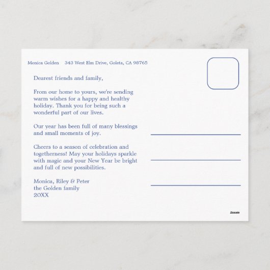 シック名門私立校風のプレイドハヌカーカスタム4フォトコラージュ シーズンポストカード (裏面)