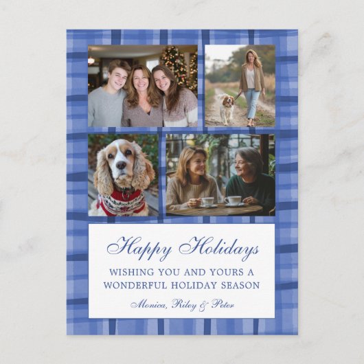 シック名門私立校風のプレイドハヌカーカスタム4フォトコラージュ シーズンポストカード (正面)