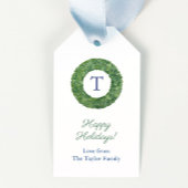 シック名門私立校風のボックウッドリースモノグラムハッピーホリデー ギフトタグ