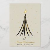 シック図解入りの、写真付きのクリスマスツリー金ゴールド 箔シーズンカード (正面)