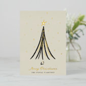 シック図解入りの、写真付きのクリスマスツリー金ゴールド 箔シーズンカード (立ち正面)