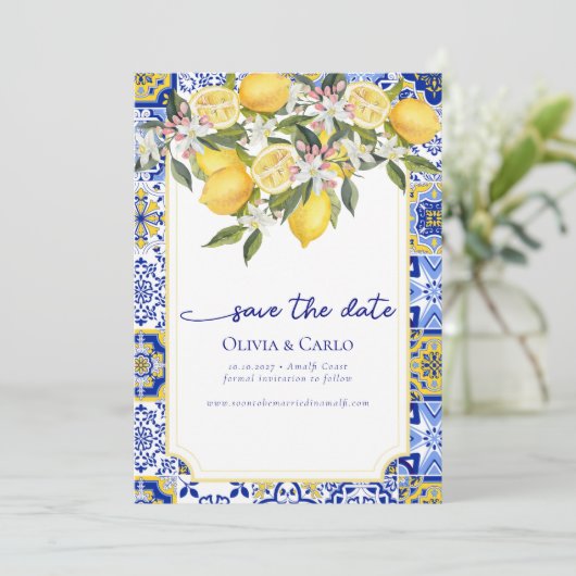 シック地中海のフォトウェディング日付を保存 招待状