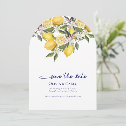 シック地中海のフォトウェディング日付を保存 招待状 (スタンド正面)
