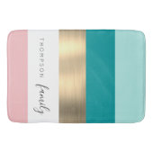シック多色ストライプ金ゴールドカスタムファミリー バスマット (正面)