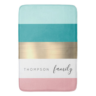 シック多色ストライプ金ゴールドカスタムファミリー バスマット