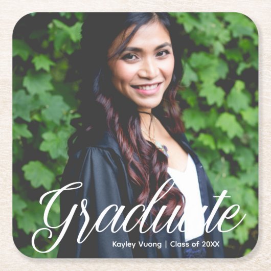 シック大学院フォトホワイトタイポグラフィパーティー スクエアペーパーコースター (正面)