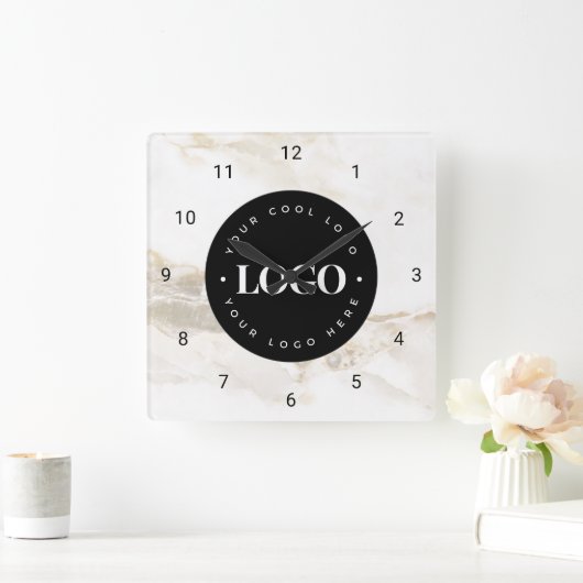 シック大理石カスタムロゴ事業会社オフィス スクエア壁時計 (ホーム)