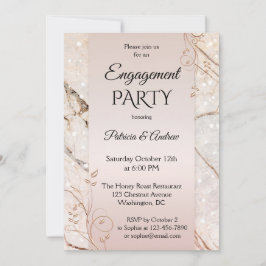 シック大理石赤面ピンクフローラ婚約 招待状