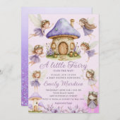シック妖精パープルかわいいフローラガーデンベビーシャワー 招待状 (正面/裏面)