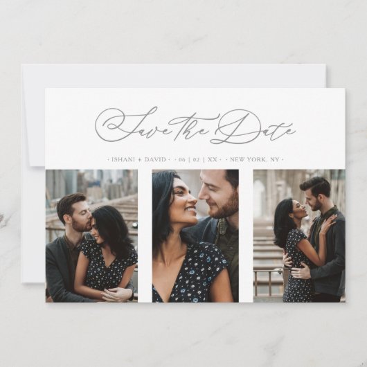 シック婚約したロマン結婚ティックの3枚コラージュ セーブザデート (正面)