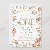 シック子供部屋ライムグリーナリー1stバースデーニュートラル 招待状 (正面)