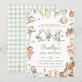 シック子供部屋ライムグリーナリー1stバースデーニュートラル 招待状