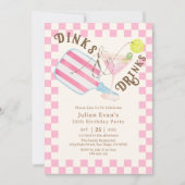 シック市松模様にディンク&ドリンクピックボール誕生日 招待状 (正面)