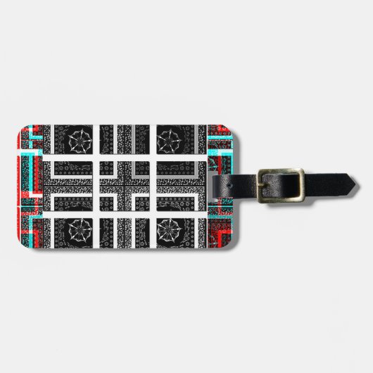 シック市松模様にブラック、ホワイト、レッド・グラフィックスデザイン ラゲッジタグ (正面横)
