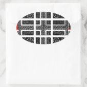 シック市松模様にブラック、ホワイト、レッド・グラフィックスデザイン 楕円形シール (バッグ)