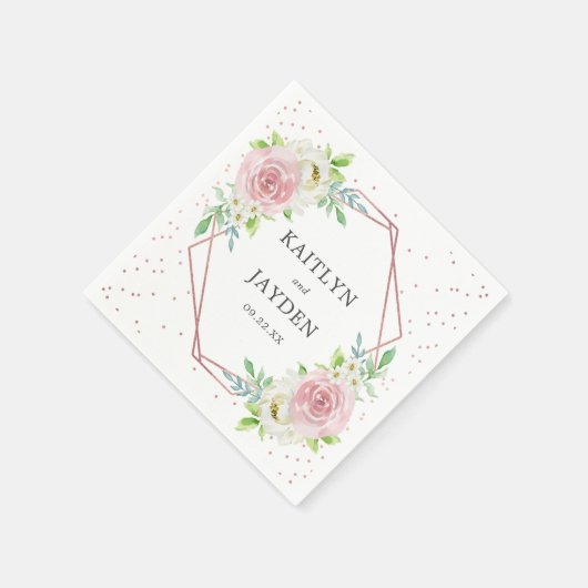 シック幾何バラゴールドフォイル結婚フローラ スタンダードカクテルナプキン (角)