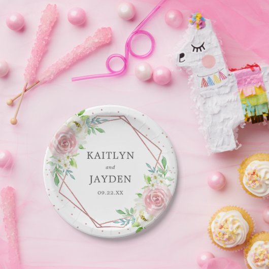 シック幾何バラゴールドフォイル結婚フローラ ペーパープレート (パーティー)