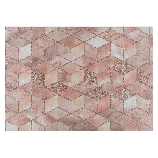 シック幾何バラ金ゴールドピンクフェイクフォイルグリッター カッティングボード (正面)