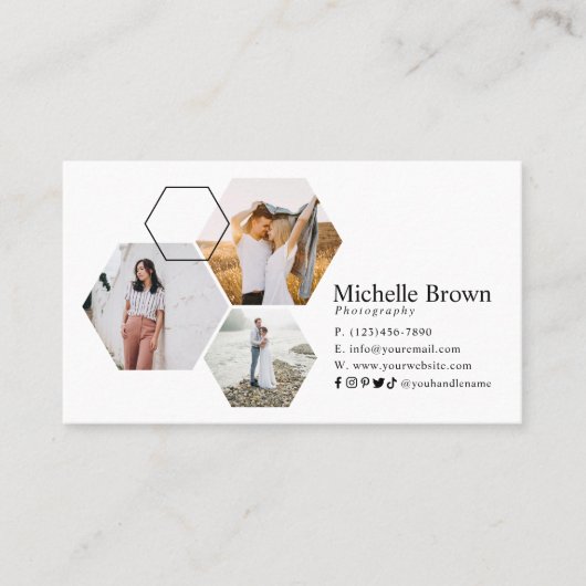 シック幾何学六角フォトコラージフォトグラファー 名刺 (正面)