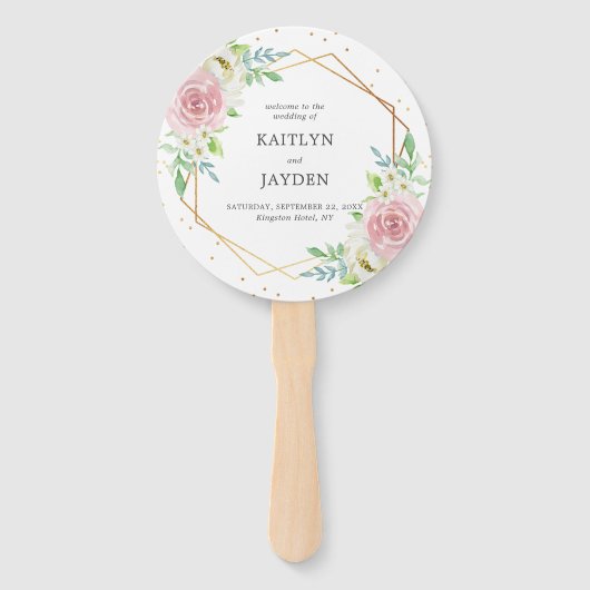 シック幾何学的ゴールドフォイル結婚フローラ ハンドファン (正面)