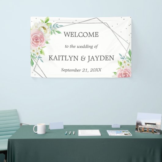 シック幾何学銀箔フローラ結婚ズ 横断幕 (トレードショー)