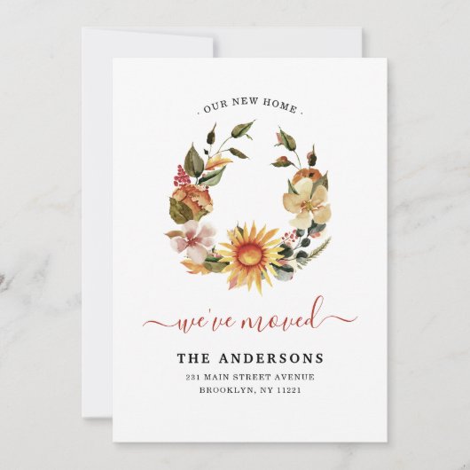 シック引っ越しました秋秋フローラリースムービング 案内状 (正面)