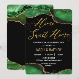 シック引っ越し祝いパーティーパーティーエメラルドグリーンアゲート大理石 招待状