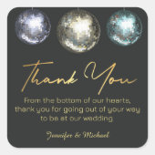 シック感謝していなあなた3ディスコのボール黒ゴールデン結婚のボール スクエアシール (正面)