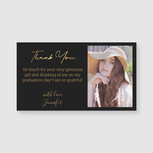 シック感謝してい金ゴールドyou卒業写真ブラックマグネット (正面)
