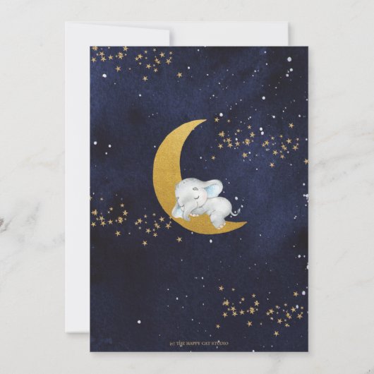 シック我々は月の象の男の子の赤ちゃんシャワー上にいる 招待状 (裏面)