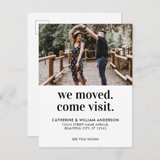 シック我々は訪問来写真タイポグラフィ移動 案内ポストカード (正面/裏面)