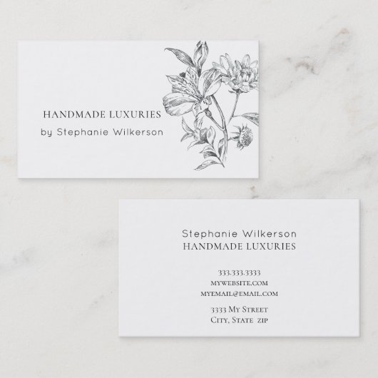 シック手作りエレガント白黒名刺 名刺 (正面/裏面)