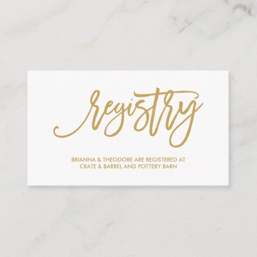 シック手文字金ゴールド結婚のレジストリカード エンクロージャーカード (正面)