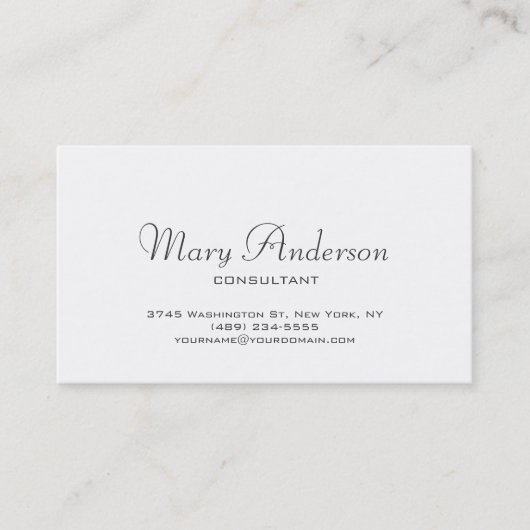 シック手書きスクリプトホワイトトレンディー名刺 名刺 (正面)