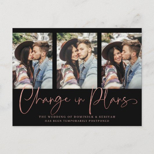 シック手書きバラ結婚金ゴールドの延期 ポストカード (正面)